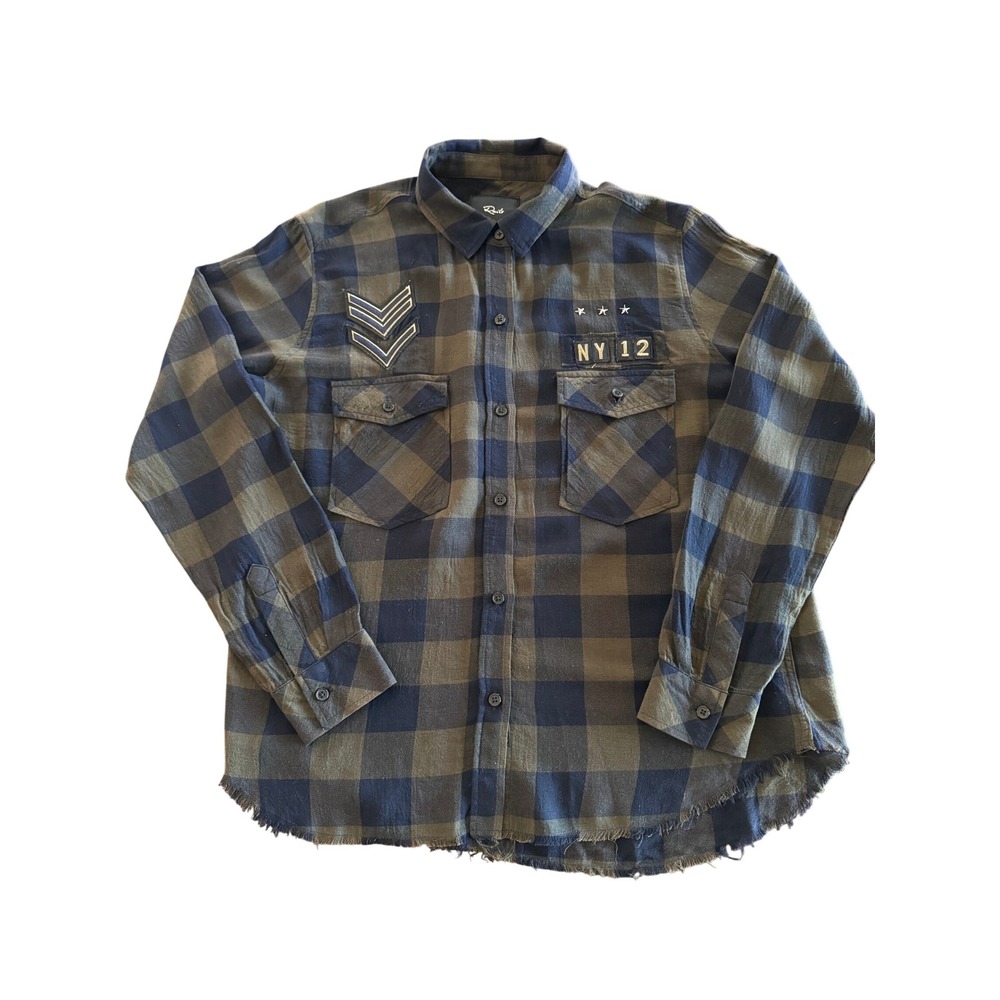 Rails NY12 Plaid Flannel‎ Fringe Star Shirt S Olive Indie Chic Cottagecore EUC